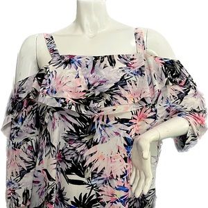 NYDJ Multi Color Ruffled Off-Shoulder Blouse Plus Size 1X